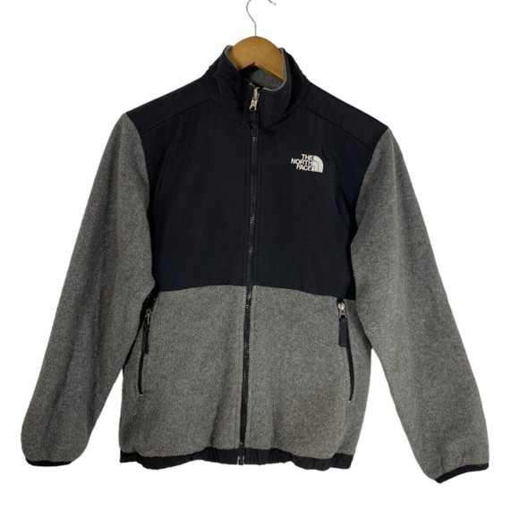 North Face Boys Large Gray Black Fleece Polartec Full Zip Long Sleeve Jacket - Picture 1 of 12